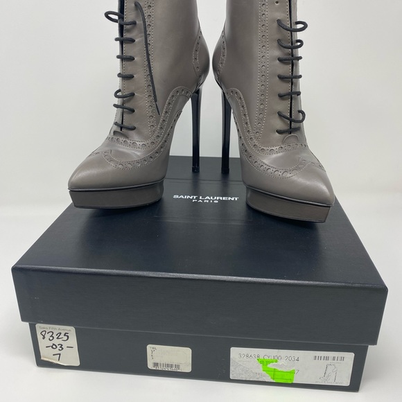 Saint Laurent - Size 37 - Janis 105 Booties - Calf Leather - Grey - Never Worn - Picture 6 of 13
